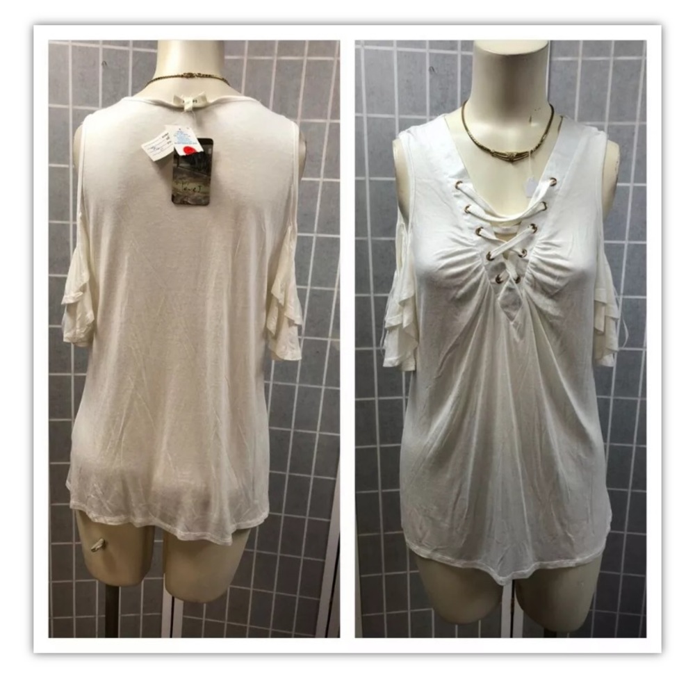 Love J. Blouse, white, lacing,slit sleeves,sizeL.: